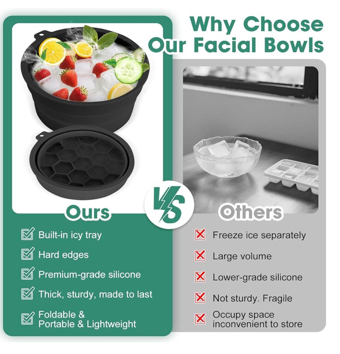 “Foldable Silicone Ice Facial Bowl with Tray – Cold Plunge Spa Tool for Face & Travel”