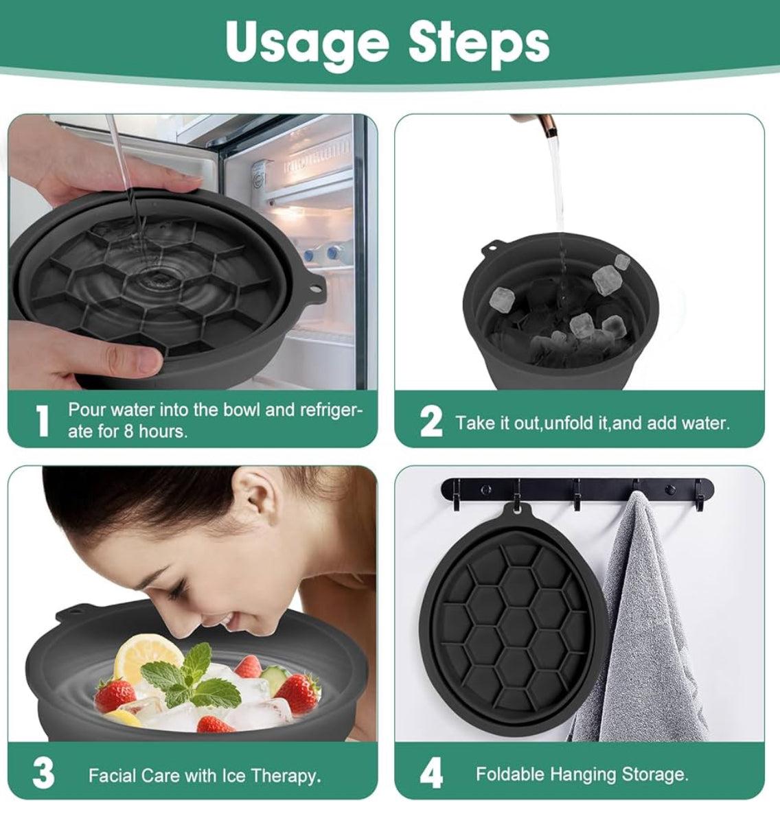 “Foldable Silicone Ice Facial Bowl with Tray – Cold Plunge Spa Tool for Face & Travel”