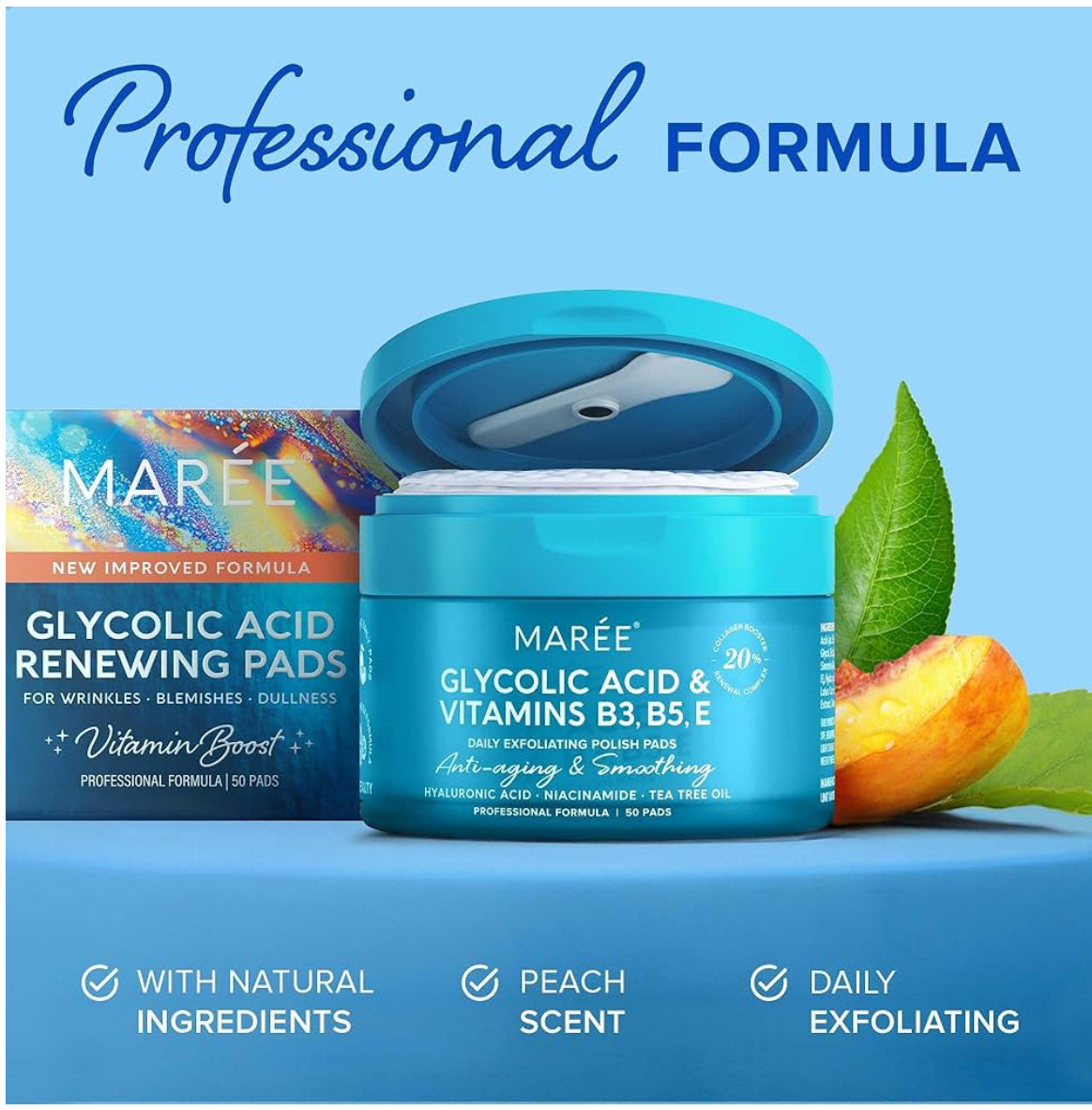 MAREE Exfoliating Glycolic Acid Toner Pads – Acne & Pore Care (50 Ct)