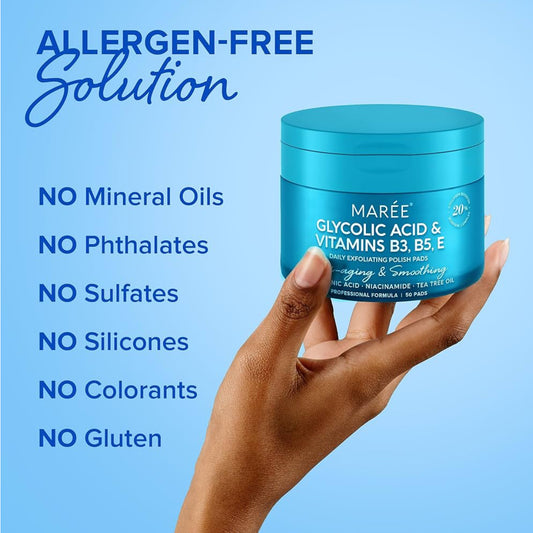 MAREE Exfoliating Glycolic Acid Toner Pads – Acne & Pore Care (50 Ct)