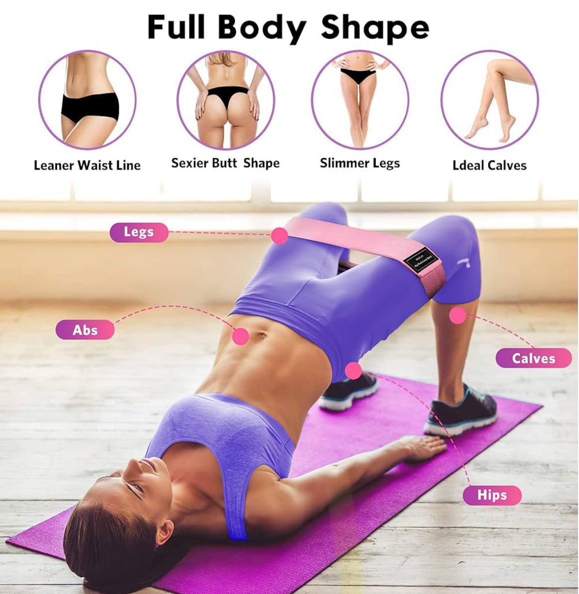 Renoj Resistance Bands, Yoga Starter Sets for Women and Men, 3 Set of Stretch Exercise Workout Bands for Booty Legs, Elastic Pilates Flexbands