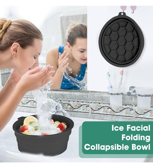 “Foldable Silicone Ice Facial Bowl with Tray – Cold Plunge Spa Tool for Face & Travel”